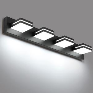 SineRise LED Modern Bathroom Vanity Light Fixtures, Modern Acrylic Bathroom Wall Lighting Fixtures Over Mirror, 4-Light, 30-Inch, Black, White