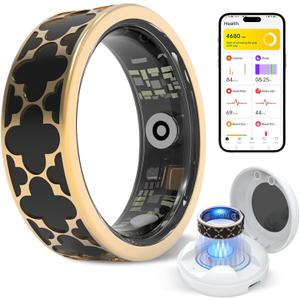 Smart Health Ring for Women & Men,Fitness Tracker Ring,with Heart Rate,Sleep,Blood Oxygen, BloodPressure,HRV & Cycles,IP68 Waterproof,iOS/Android, No Subscription.(Black,8)
