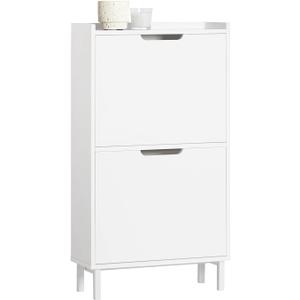 Haotian Slim Shoe Cabinet Entryway, Hidden Shoe Storage with Two Flip Drawers to Save Space, Freestanding Shoe Rack for Front Door, Entryway, Hallway (White)