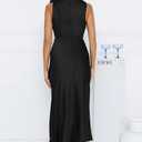 Memoriesea Women's Sexy Sleeveless Cowl Neck Flowy A Line Party Cocktail Midi Dress (Black, XL)