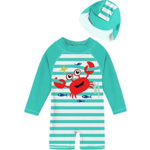 Uideazone  Swimsuit for Baby Boy 0-3 Months One Piece Long Sleeve Rashguard Swimwear Sunsuit Red Crab Print