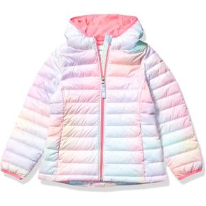 Amazon Essentials Toddler Girls' Lightweight Water-Resistant Packable Hooded Puffer Jacket, Pink Ombre, 4T