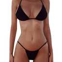 XUNYU Thong Bikini Sets for Women - Brazilian Micro String Bikinis Sexy Two Piece Swimsuit Triangle Top Halter Bathing Suits, Small, Black