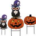 TERESA'S COLLECTIONS Metal Halloween Yard Stakes Decorations for Outdoor, Solar Jack-o-Lantern Pumpkins Garden Stakes for Halloween Party Decor, Purple Yard Sign for Lawn Patio, 27" (Large)