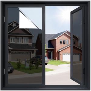 rabbitgoo One Way Window Privacy Film Window Tint for Home, Reflective Mirror Sun Blocking Heat Control UV Protection See Out Not in Office Door Covering, Black Silver, 23.6 in X 6.5 Feet