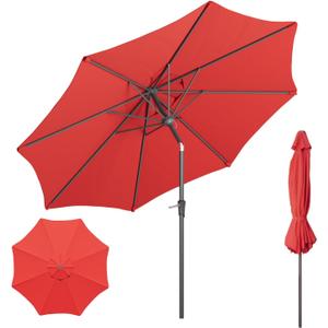 Beanss Outdoor Patio Umbrella, Table Umbrella with Push Button Tilt and Crank, 8 Ribs Market Umbrella (9FT, Red-Steel Ribs)