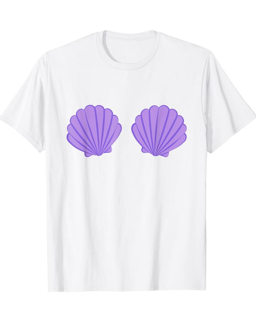 Mermaid Purple Seashell Bra Cartoon Graphic T-Shirt, L
