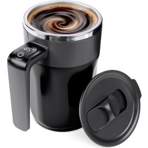 Self Stirring Mug, Stainless Steel Automatic Stirring Coffee Mug with Temperature Display, Rechargeable Travel Coffee Cup with Lid & Handle, for Coffee, Milk, and Other Beverages (13.5 oz)