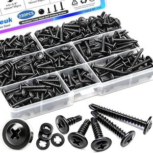 mxuteuk 230PCS #8 Self Tapping Screws,410 Stainless Steel Self Tapping Screws for Metal,1/2",5/8",3/4",1",1-1/4" Modified Truss Head Self Drilling Screw for Metal (115PCS Screw+115PCS Washers)