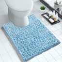Yimobra Luxury Chenille U-Shaped Toilet Rug, Super Soft Shaggy Contour Bath Mat for Bathroom Floor, Fluffy, Water Absorbent, Non Slip, Machine Washable, Dry Quickly, 24''x 20'', Blue & Light Blue