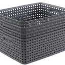 Readsky Plastic Woven Storage Basket with Handle, Gray