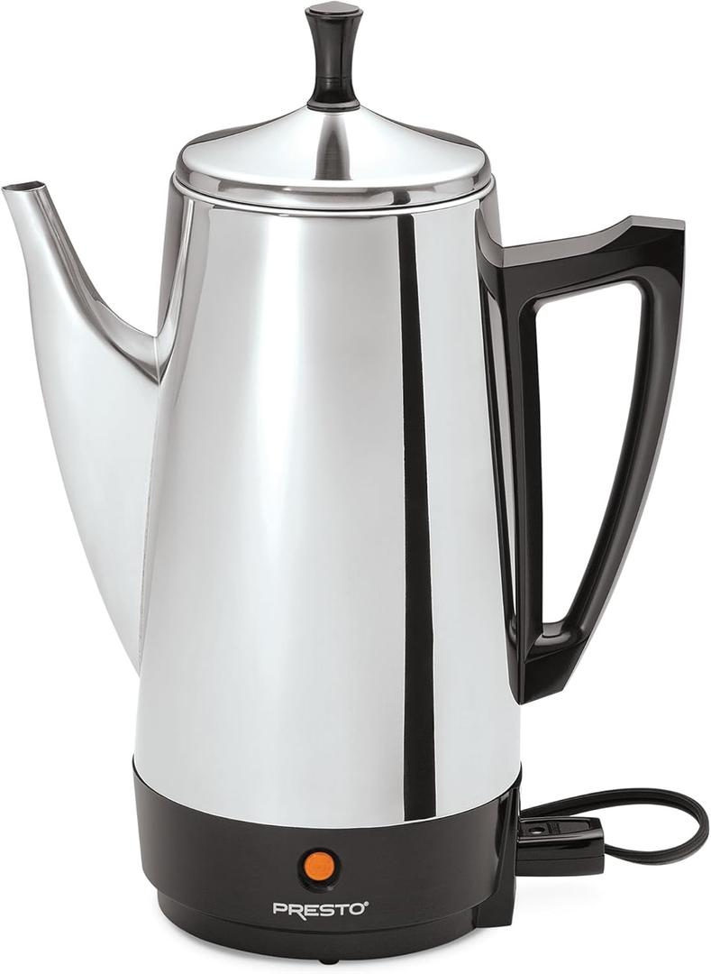 Presto 02811 Stainless Steel Electric Coffee Percolator - 12-Cups, Easy-Pour Spout, Stay-Cool Handle, Make 2-12 Cups