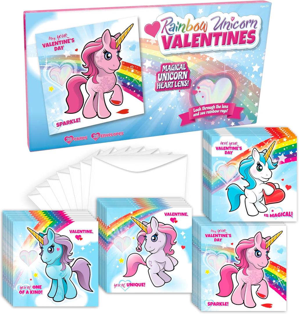 Kangaroo 28 Pack Rainbow Unicorn Valentines Day Cards for Kids School with Envelopes  Cute Unicorn Valentines Cards for Kids Classroom Exchange Gifts, Rainbow Girls Valentines for Class, Party Favor Gifts