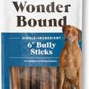 Amazon Brand - Wonder Bound Bully Sticks, All-Natural, Highly Digestible, Long Lasting Dog Beef Treats, 6 inch, (6 Count)