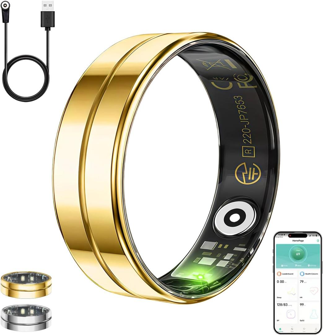 White Elephant Gifts for Adults, Smart Ring, Christmas Birthday Gifts for Women Men Boyfriend Husband Wife,Valentines Day Gift for Him Her, Anniversary Health Gift Gold 10