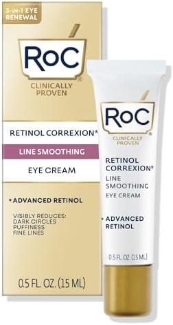 RoC Retinol Correxion Under Eye Cream for Dark Circles & Puffiness, Daily Wrinkle Cream, Anti Aging Line Smoothing Skin Care Treatment for Women and Men, 0.5 oz (Packaging May Vary)