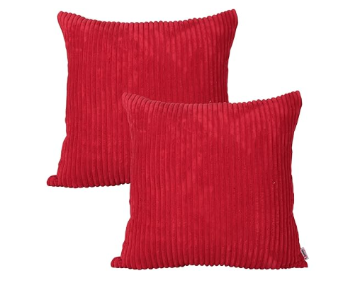 Queenie® - 2 Pcs Solid Color Corduroy Decorative Pillowcase Cushion Cover for Sofa Throw Pillow Case (24" x 24", Red) Queenie® - 2 Pcs Solid Color Corduroy Decorative Pillowcase Cushion Cover for Sofa Throw Pillow Case (24" x 24", Red)