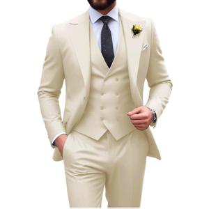 Mens Suit Slim Fit 3 Piece Double Breasted Suit Men Formal Tuxedo Set Casual Wedding Prom Groom Suits (XXXL)