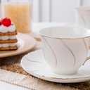 Agyiuns Tea Cups Set Of 6, Tea Cup And Saucer Set,6oz for Tea,Coffee, Latte, Cafe Mocha, Porcelain Tea Party Set (White with gold thread set of 6)