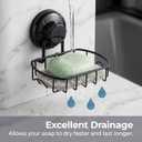 HASKO 2 Pack Suction Cup Soap Dish for Shower Wall, Rustproof Stainless Steel, Shower Soap Holder with Hooks, Includes Optional No Drill Adhesive Mount for Bathroom, 2 Soap Savers, Black