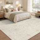 TENGTENGLINK 9x12 Washable Area Rugs for Living Room Vintage Floral Beige