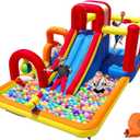 Inflatable Bounce House Obstacle Course with Wet or Dry Slide, Ball Pool, Climbing Wall, Boxing Ball, Small Climb&Slide  Backyard & Indoor Bouncy Castle for Kids 3-8