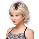 Short Golden Wavy Wigs Human Hair Mixed Synthetic for Women, Layered Fluffy Curly Wig, Breathable, Heat Resistant, Lightweight for Daily, Party, Cosplay Use