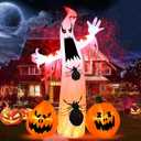 Kesfitt 8FT Halloween Inflatables Decorations Outdoor Ghost Built-in 2 Flame Flashing Projection Light,Blow Up Yard Inflatables with Pumpkin Spider for Outside Halloween Patio Party Garden Decorations