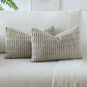 OTOSTAR Pack of 2 Soft Corduroy Decorative Throw Pillow Covers 16 x 24 Inch Boho Striped Pillow Covers Lumbar Cushion Case Couch Pillowcases for Sofa Bed Home Decor (Taupe)