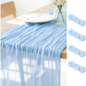 LINXTAR Light Blue Table Runner Cheesecloth Table Runners 4 Pack 10FT Baby Shower Decoration 120 Inches Spring Decor Table Centerpiece for Wedding Boho Baby Shower Birthday