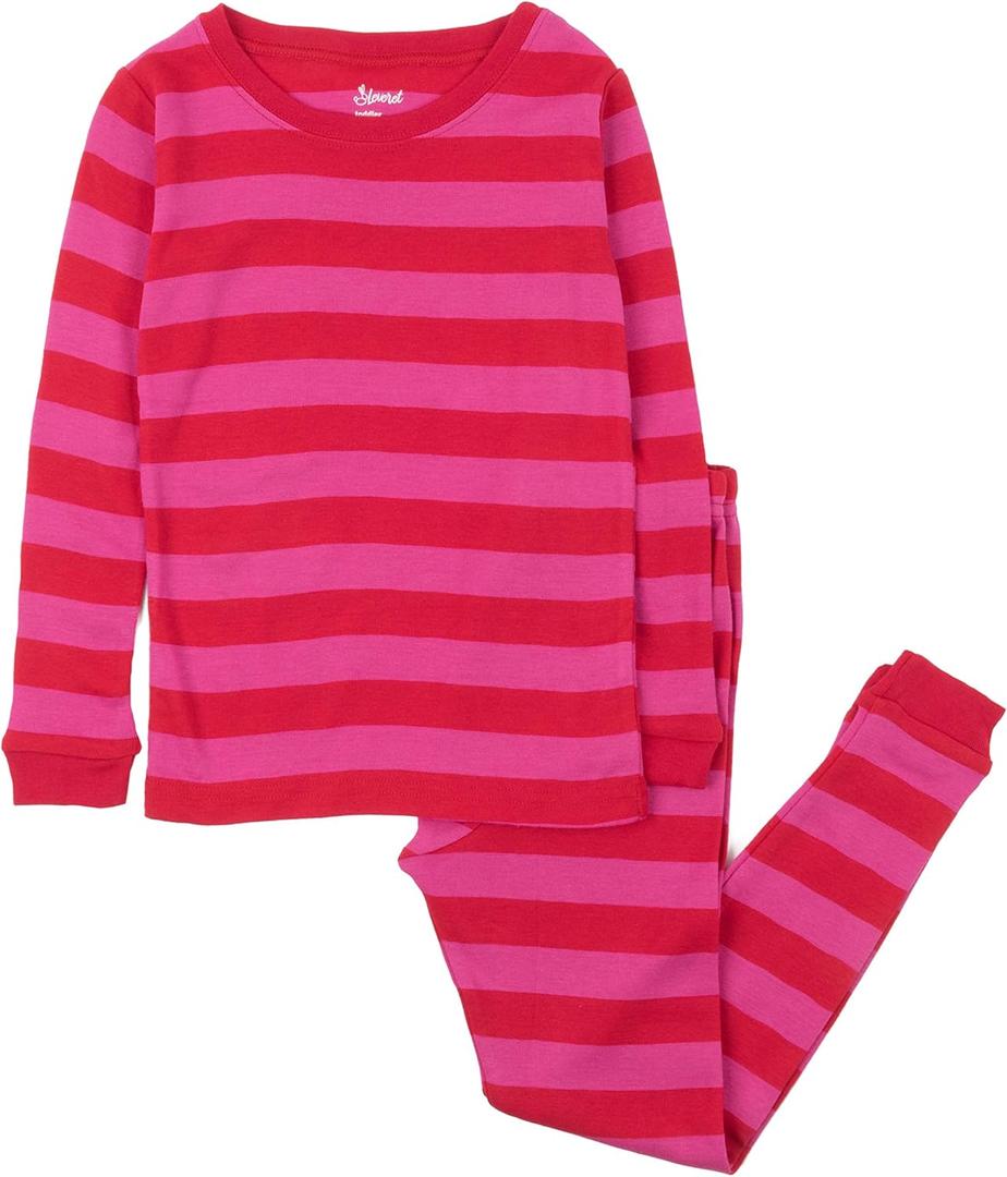 Leveret Kids Pajamas Boys & Girls Striped 2 Piece Pajama Set 100% Cotton (Size 2-14 Years) (Red/Pink)