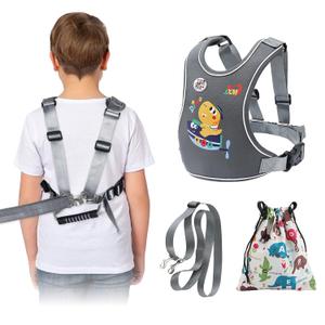 2025 New Safety Harness with Light Reflector for Active Child (3-6 yrs), Secure Vest Walking Harness with Quick Grab Handle and Pouch, Adjustable Tether Leash for Autism Special Needs ADHD/ASD Kids (Small For Height 3'1" - 3'9", Dark Grey)