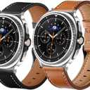 Galaxy Watch 8 Classic Band 46mm, Bands for Samsung Galaxy Watch8 40mm/44m (2025), Business Leather Wristband Replacement Strap for Men Women, Black+Brown