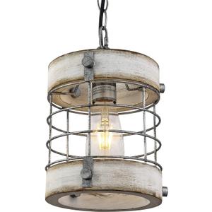 Retro Industrial Metal and Wood Chandelier 1-Light Round Cage Pendant Light Fixture for Kitchen Island Foyer Hallway Bar Dining Room Restaurant, D 7.9" x H 8.7" (White)