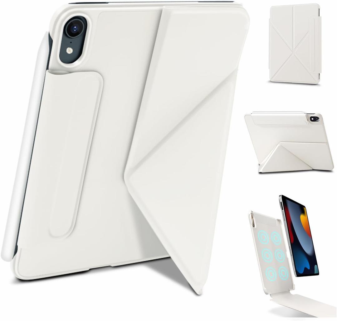 Wonzir for iPad mini 7 A17 Pro Case(2024), iPad mini 7th/ 6th Slim Powerful Magnetic Case, 4 Standibg Angles, Vertical Stand Cover, with Auto Wake/ Sleep and with Pencil Holder (White, iPad mini 6th/ 7th)