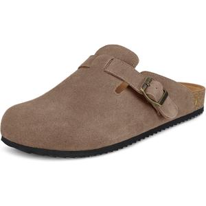 Intini Womens Suede Clogs Mens Leather Mules Cork Footbed Sandals with Arch Support (13 Women/12 Men, Dark Brown)