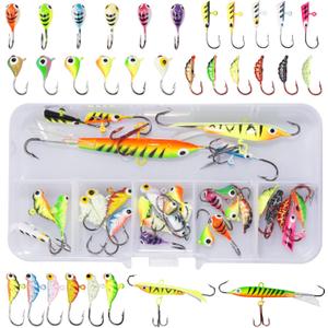 Ice Fishing Jigs,Ice Fishing Lures Kit in Tackle Box,Crappie Jig Heads for Winter Ice Jigging (14pcs/15pcs/16pcs/31pcs)