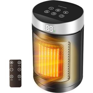 Space Heater, 1500W PTC Ceramic Indoor Heater with Thermostat & Remote, 90 Oscillation, 12H Timer, 5 Modes, Fast Heating, Portable Small Electric Heater for Bedroom, Office & Home