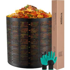 VIVOSUN 500 Gallon Outdoor Compost Bin, Expandable Composter, Easy to Setup & Large Capacity for Backyard, Lawn (Black with Gloves)