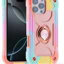 MARKILL Compatible with iPhone 16 Pro Max Case 6.9 Inch with Ring Stand, Heavy-Duty Military Grade Shockproof Phone Kids Cover for iPhone 16 Pro Max (Rainbow Pink)