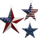 Funrous 3 Pcs Memorial Day Decorations Outdoor 12'' 8'' and 6'' Patriotic Metal Stars American Flag Stars 3D Wall Art Decor 4th of July Barn Star for Home Porch Yard