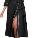 PrinStory Womens Robe Long Knit Bathrobe Lightweight Soft Robes Ladies Bath Robe (Black, XXL)