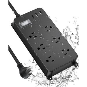 Outdoor Power Strip Weatherproof,20W USB C Port,Waterproof Extension Cord Multiple Outlet Surge Protector,6 Outlets,3 USB Ports,6ft Cord