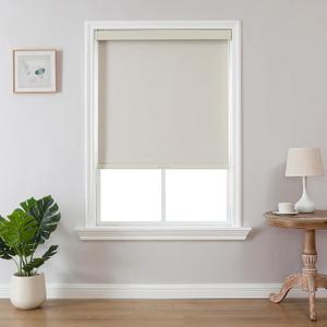 Joydeco 100% Blackout Roller Shades Cordless Blinds for Windows, Free-Stop Shades, UV Protection, Natural Woven Blinds for Home and Office, Light-Proof Aluminum Cover (Beige, 29" W x 75" H)