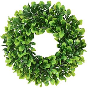 Lvydec Artificial Green Leaves Wreath - 10" Mini-Sized Boxwood Wreath for Window Wall Decor Front Door Home Decoration