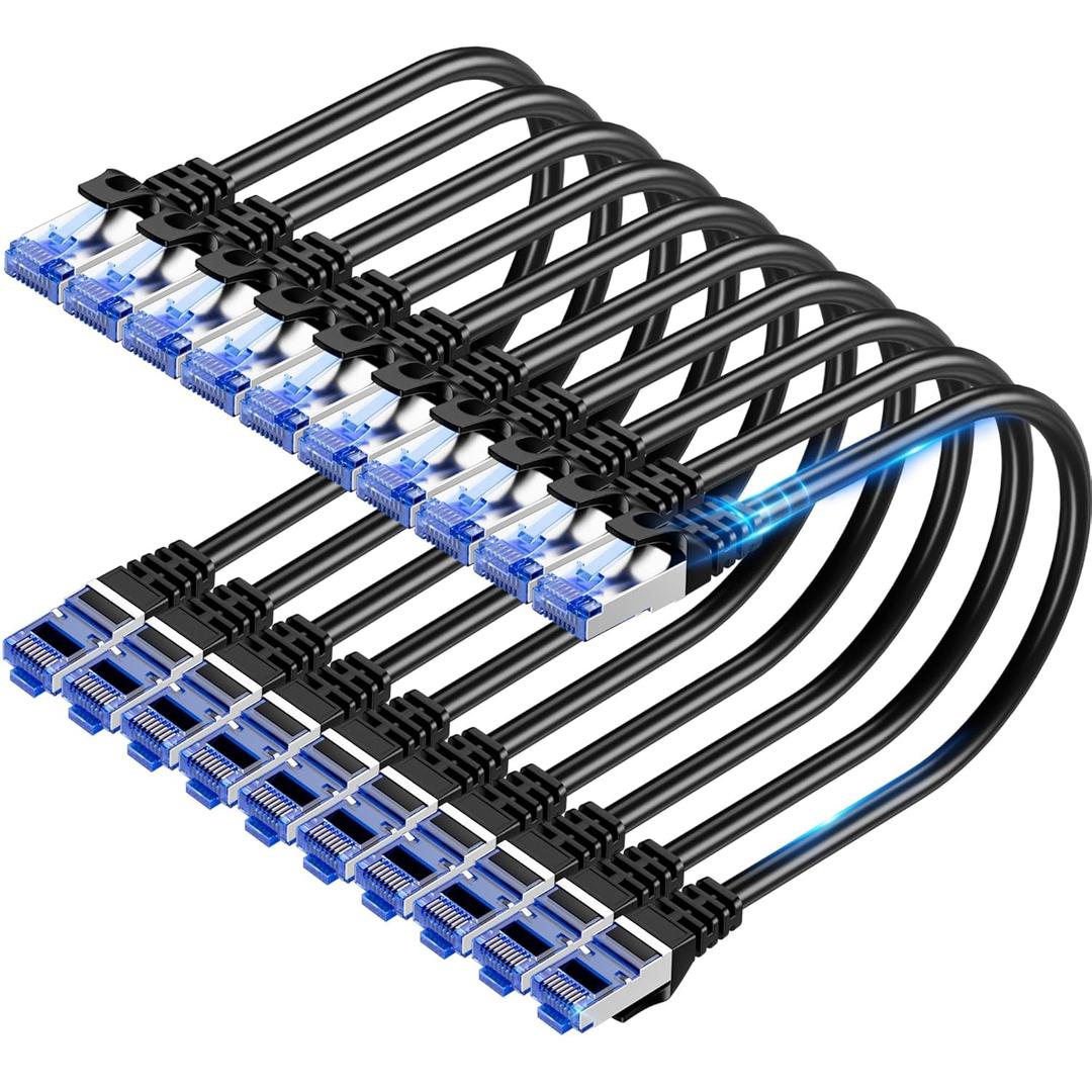 Cat6A Ethernet Cable Shielded 10Gbps 3 ft (10 Pack), Slim Shielded (F/UTP) Ethernet Cable Cat 6, Flexible 28AWG Bare Copper Cat6 Cable, Space-saving Cat 6a Network Cable for Server, Data Center, Black