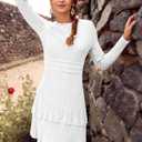 Wenrine Womens Long Sleeve Sweater Dress Casual Ribbed Knit Crewneck A Line Slim Fit Tiered Fall Mini Dresses White