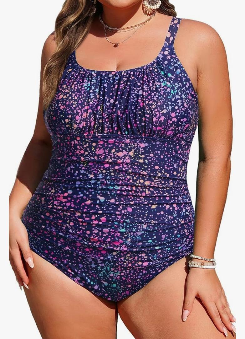 Daci Plus Size One Piece Swimsuit - Women's Tummy Control Bathing Suit Retro Full Coverage Swimwear 2025, (Star Whole Sky, Size 22W)