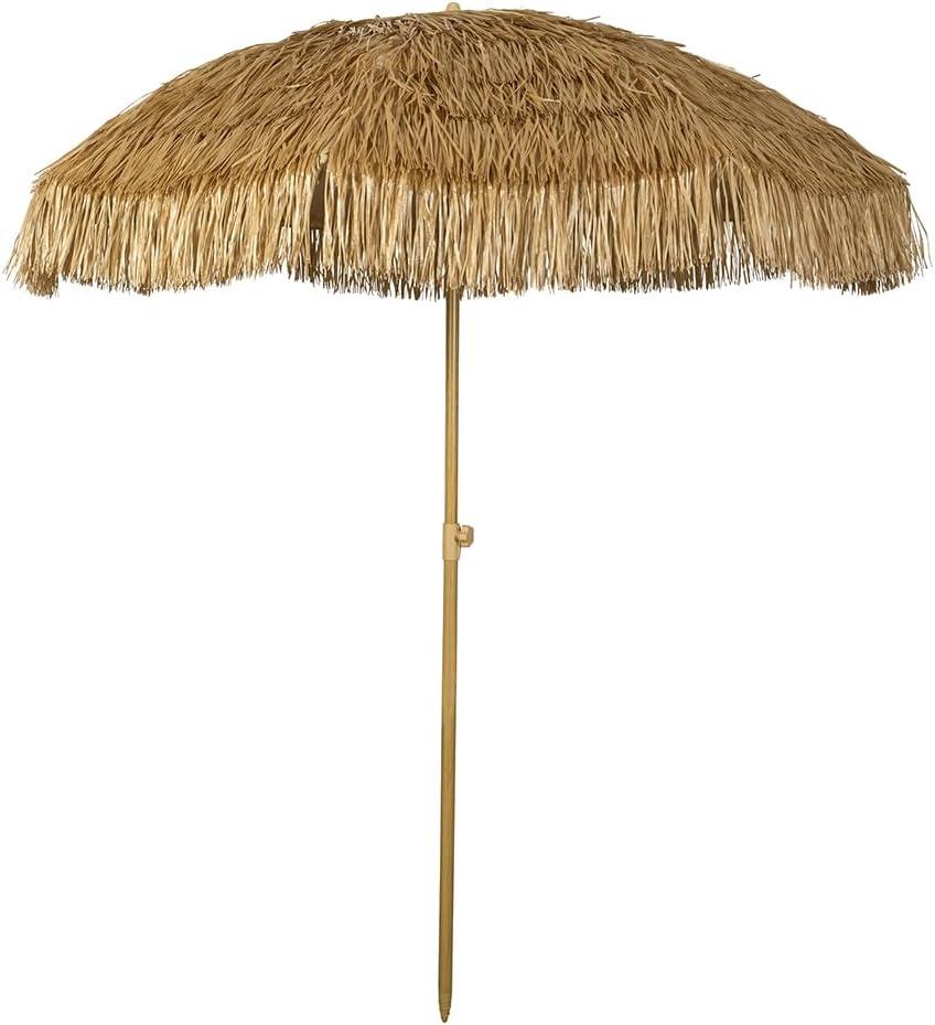 Bayside21 Tiki Umbrella 6.5' Thatch Patio Umbrella Tropical Palapa Raffia Tiki Hut Hawaiian Hula Beach Umbrella with tilt (6.5ft, Natural)
