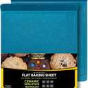 casaWare 2pc Large Flat Baking Cookie Sheet, 12.5 x 14-inch with a 1.5-inch Handle, Ceramic Non-Stick Coating (Blue Granite)